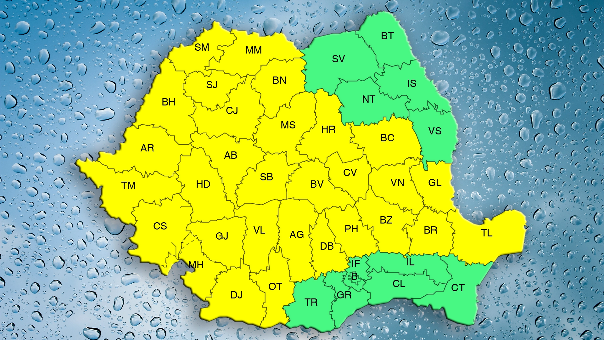 harta meteo VIN PLOILE! Avertizare ANM: cod galben de furtuni și ploi abundente în jumătate de țară